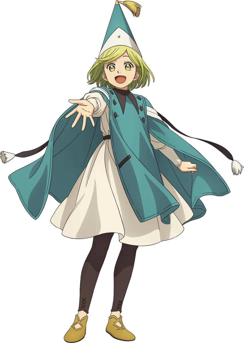Official anime character art of Coco in her teal apprentice outfit and pointed hat